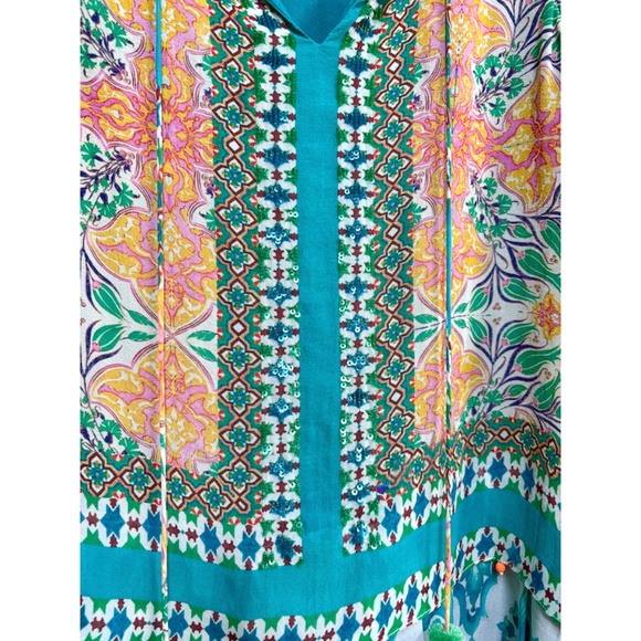 Anthropologie by Hemant & Nandita Silk Sequins and Beaded Tiered Dress Sz XSP - Picture 4 of 9